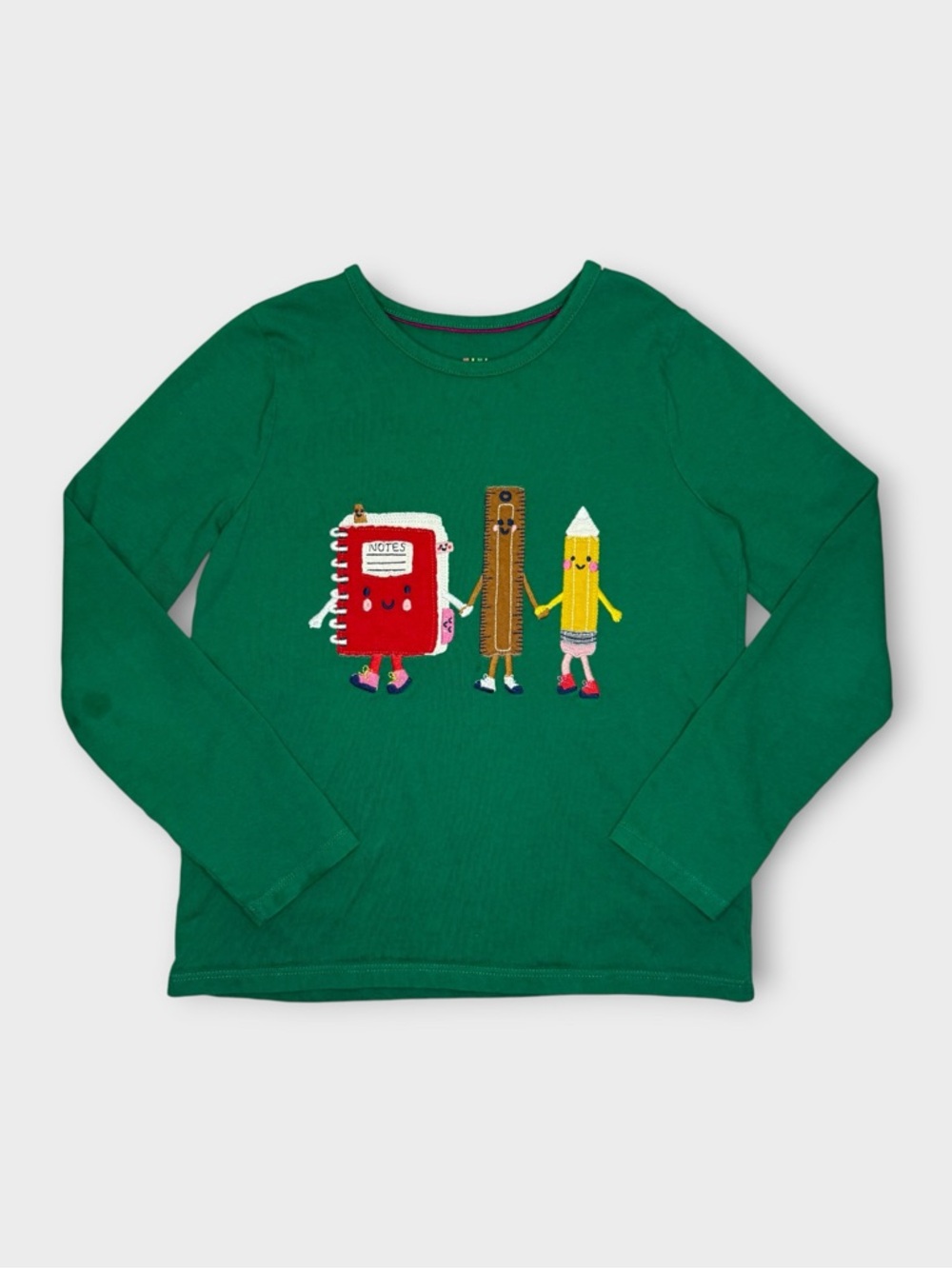 Mini Boden Notebook Ruler Pencil Applique Green Long Sleeve Shirt